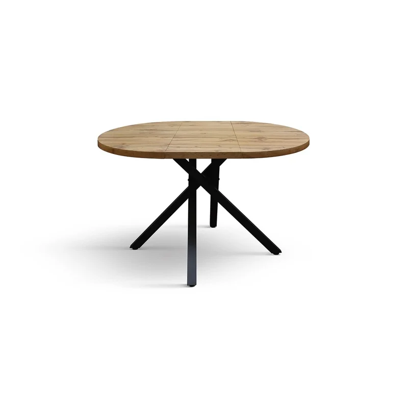 PAZZO DESIGN Table ronde extensible Nada, table de salon, table de cuisine, pieds croisés noirs, fabriquée en Italie, chêne rustique, 100 x 75 cm - id_2220