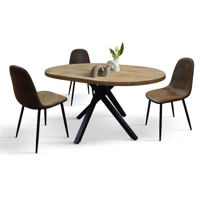 PAZZO DESIGN Table ronde extensible Nada, table de salon, table de cuisine, pieds croisés noirs, fabriquée en Italie, chêne rustique, 100 x 75 cm - id_2220