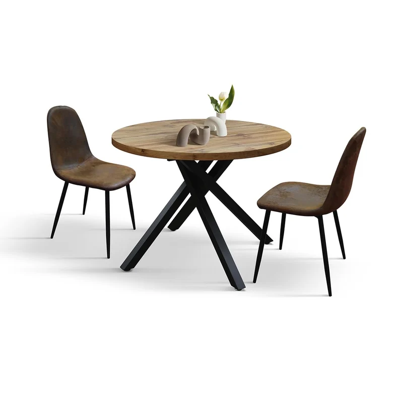 PAZZO DESIGN Table ronde extensible Nada, table de salon, table de cuisine, pieds croisés noirs, fabriquée en Italie, chêne rustique, 100 x 75 cm - id_2220