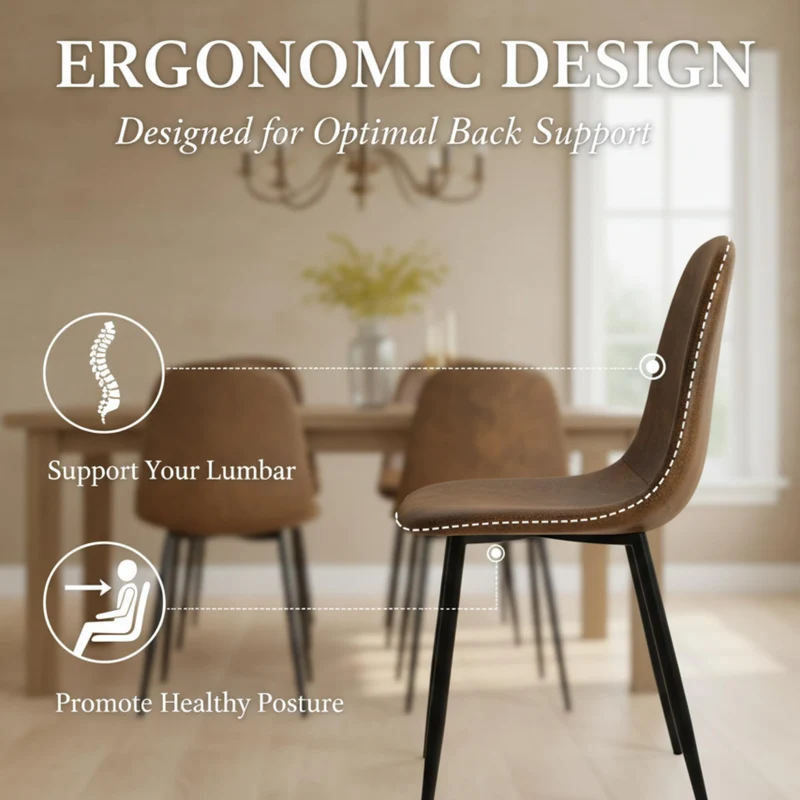 Homy CASA – Lot de 4 chaises de Salle à Manger Douces avec Dossier et Pieds en métal Massif pour Salon, Maison, Marron
