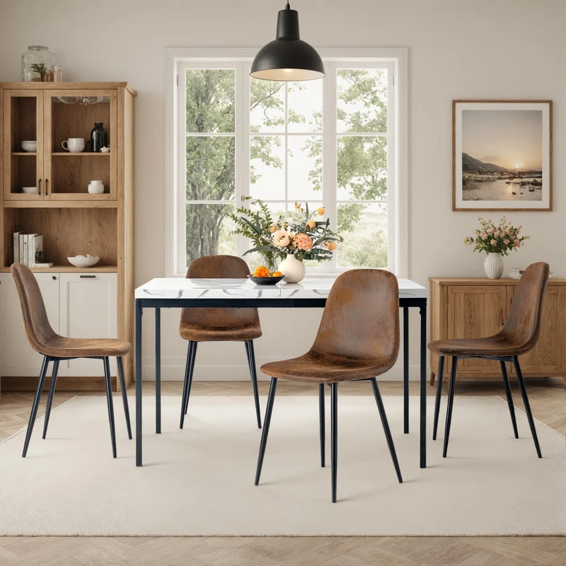 Homy CASA – Lot de 4 chaises de Salle à Manger Douces avec Dossier et Pieds en métal Massif pour Salon, Maison, Marron