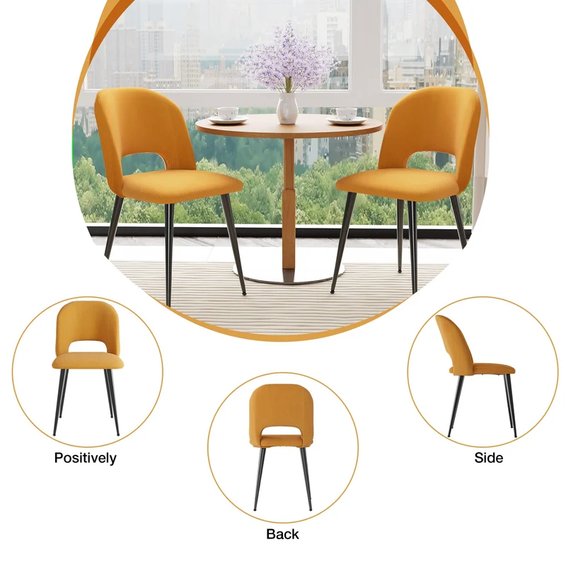 PIPIPOXER Lot de 2 chaises de Salle à Manger ou Salon, avec Dossier, Assise en Tissu Velours et Pieds en métal, pour Salle à Manger, Salon,Jaune