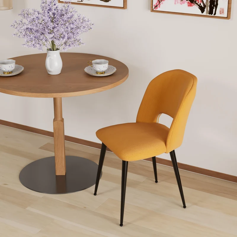 PIPIPOXER Lot de 2 chaises de Salle à Manger ou Salon, avec Dossier, Assise en Tissu Velours et Pieds en métal, pour Salle à Manger, Salon,Jaune