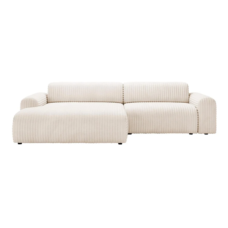 Mobilier-Deco Sofia - Canapé d'angle en Velours Gros côtelé Blanc écru - Angle Gauche