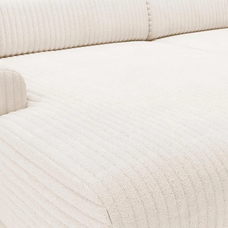 Mobilier-Deco Sofia - Canapé d'angle en Velours Gros côtelé Blanc écru - Angle Gauche