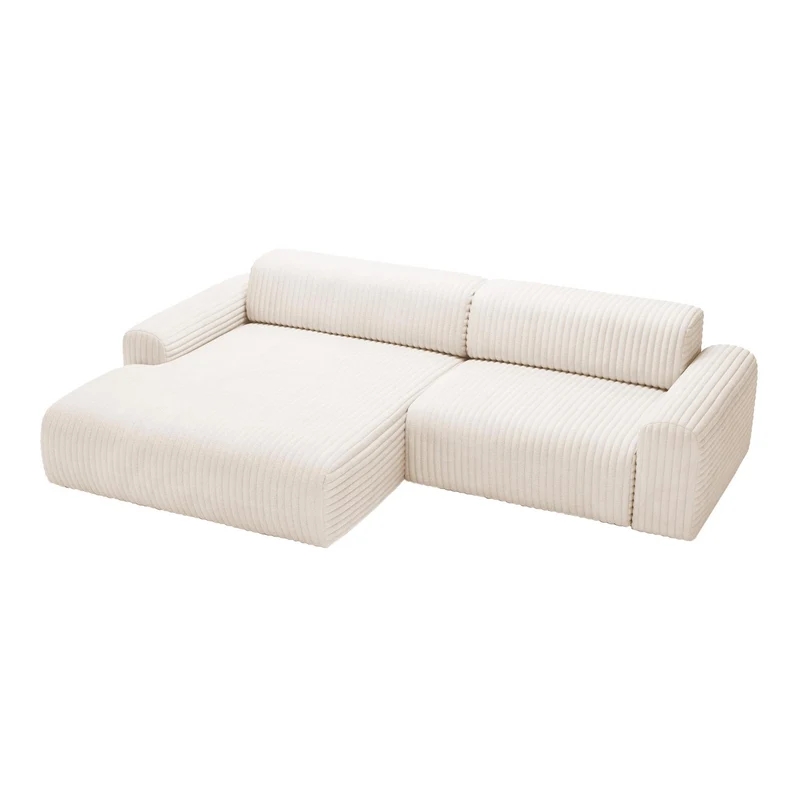 Mobilier-Deco Sofia - Canapé d'angle en Velours Gros côtelé Blanc écru - Angle Gauche