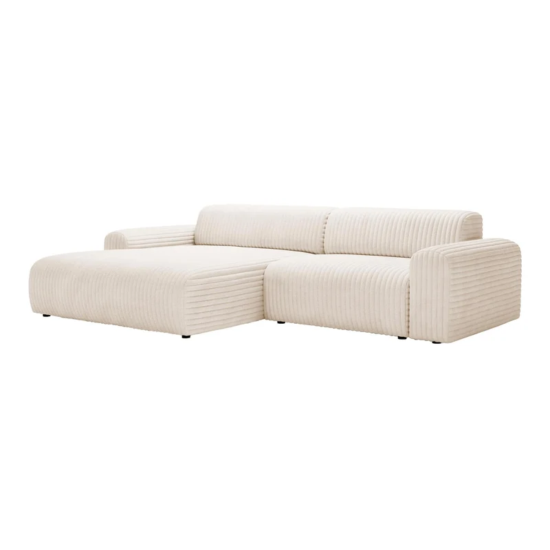 Mobilier-Deco Sofia - Canapé d'angle en Velours Gros côtelé Blanc écru - Angle Gauche