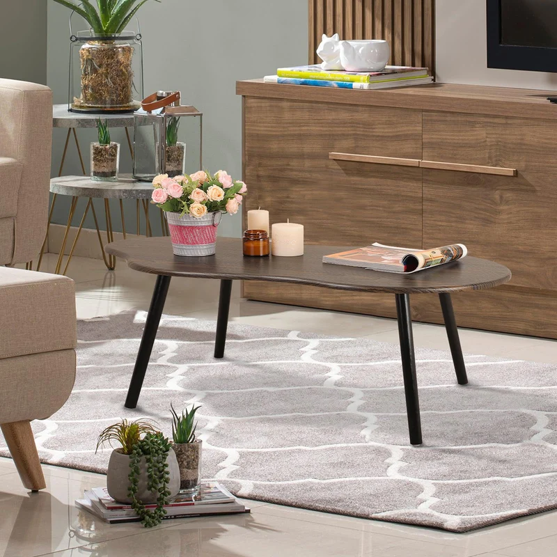 FEUFOAM Table basse en forme de nuage, style industriel moderne, tables basses en bois, table centrale irrégulière, table de sol, milieu du siècle, meubles décoratifs pour salon, marron rustique