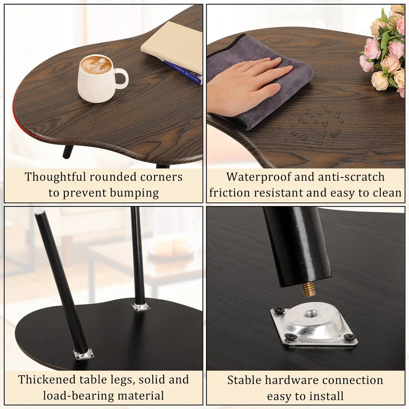 FEUFOAM Table basse en forme de nuage, style industriel moderne, tables basses en bois, table centrale irrégulière, table de sol, milieu du siècle, meubles décoratifs pour salon, marron rustique
