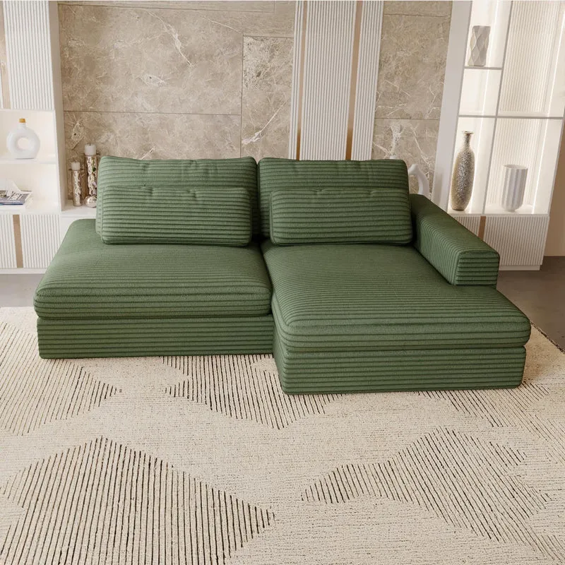 Mobilier-Deco Ayda - Canapé d'angle Convertible avec Coffre en Velours Gros côtelé Vert - Angle Droit
