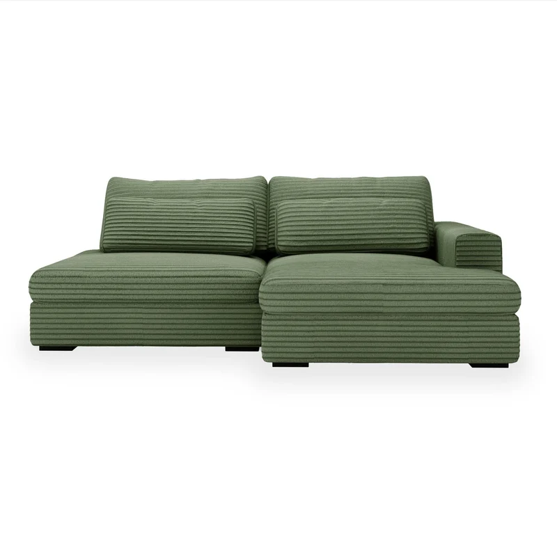 Mobilier-Deco Ayda - Canapé d'angle Convertible avec Coffre en Velours Gros côtelé Vert - Angle Droit