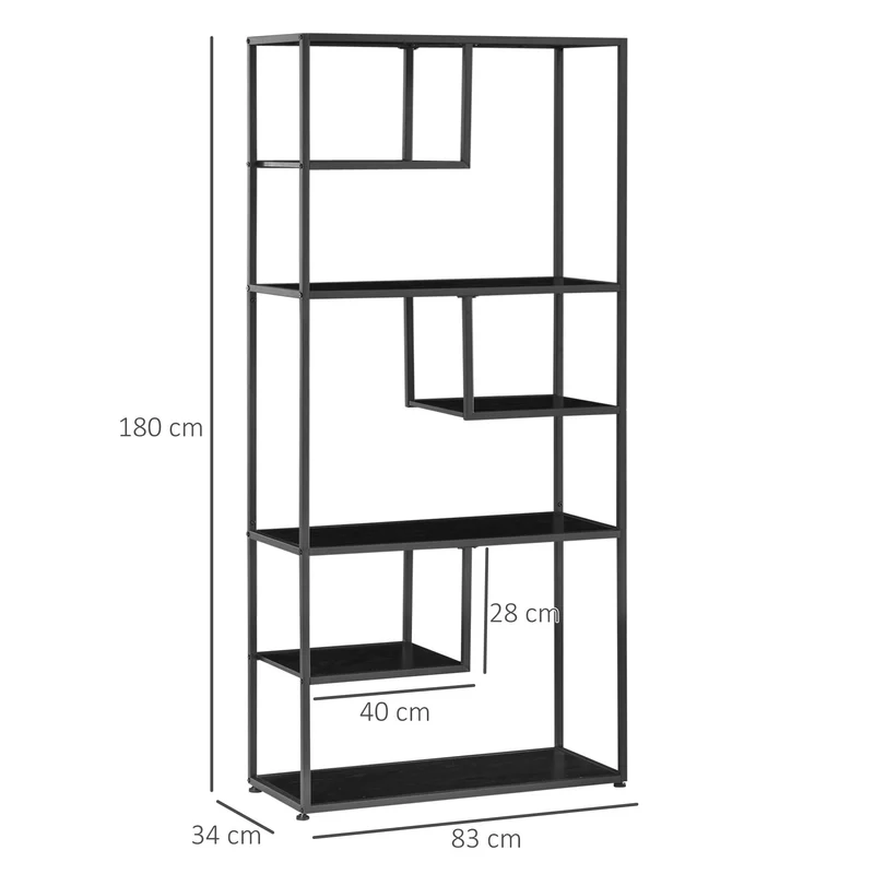 HOMCOM Bibliothèque étagère de Rangement à 7 Niveaux Cadre en Acier Style Industriel pour Salon Chambre Cuisine - 83 x 34 x 180 cm