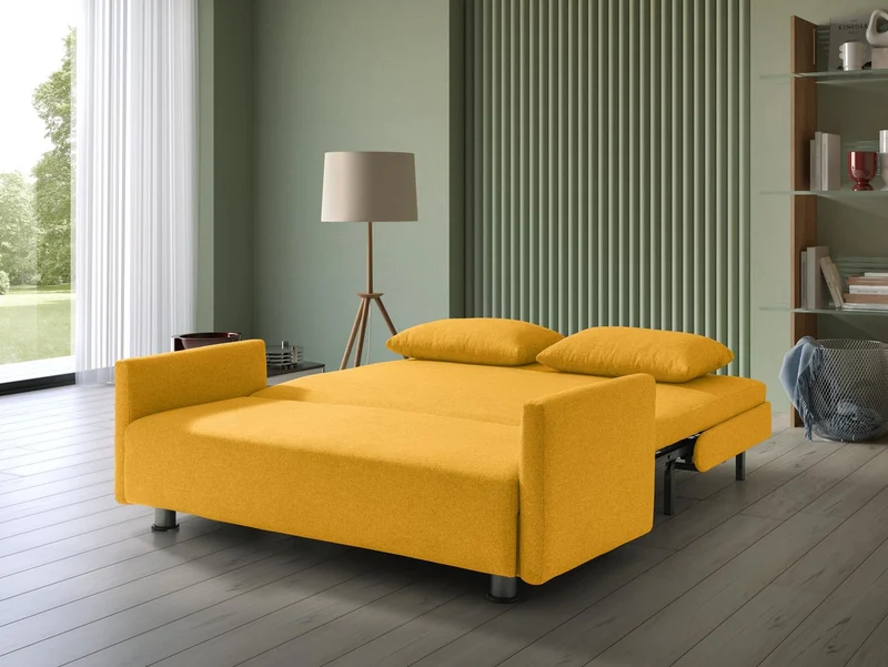 EVERGREENWEB Canapé-lit 3 Places Convertible en Lit avec Matelas 160x190 Effet Massant 0rthopédique, Extensible Sofa Bed Pliable, Housse Déhoussable et Lavable Couleur Jaune, 2 Coussins Inclus | EDITH
