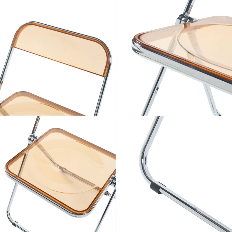 [en.casa] Lot de 2 Chaises Pliantes Ensemble de 2 Sièges de Salle à Manger Set de 2 Chaises pour Invités Cuisine Bureau Acier Chromé Polycarbonate 74 x 46 x 47 cm Orange Transparent