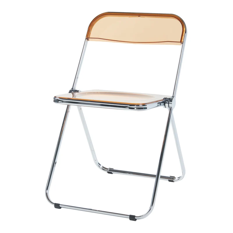 [en.casa] Lot de 2 Chaises Pliantes Ensemble de 2 Sièges de Salle à Manger Set de 2 Chaises pour Invités Cuisine Bureau Acier Chromé Polycarbonate 74 x 46 x 47 cm Orange Transparent