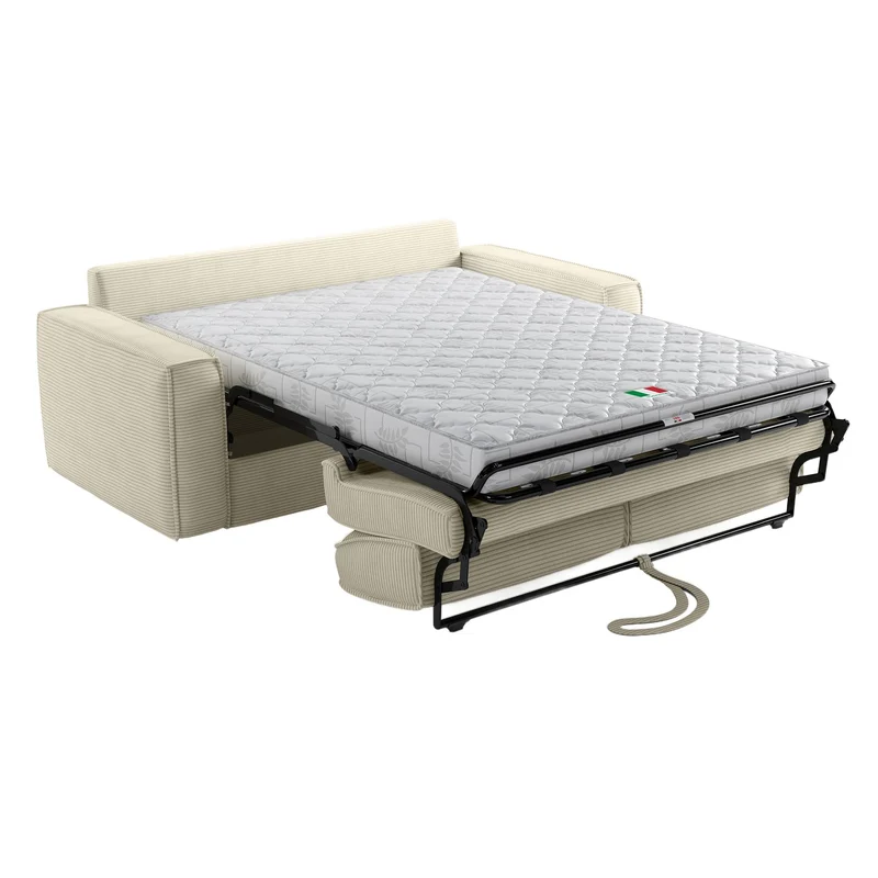 Mobilier-Deco Mindy - Canapé 3 Places Convertible rapido Velours côtelé Beige Matelas 14 cm