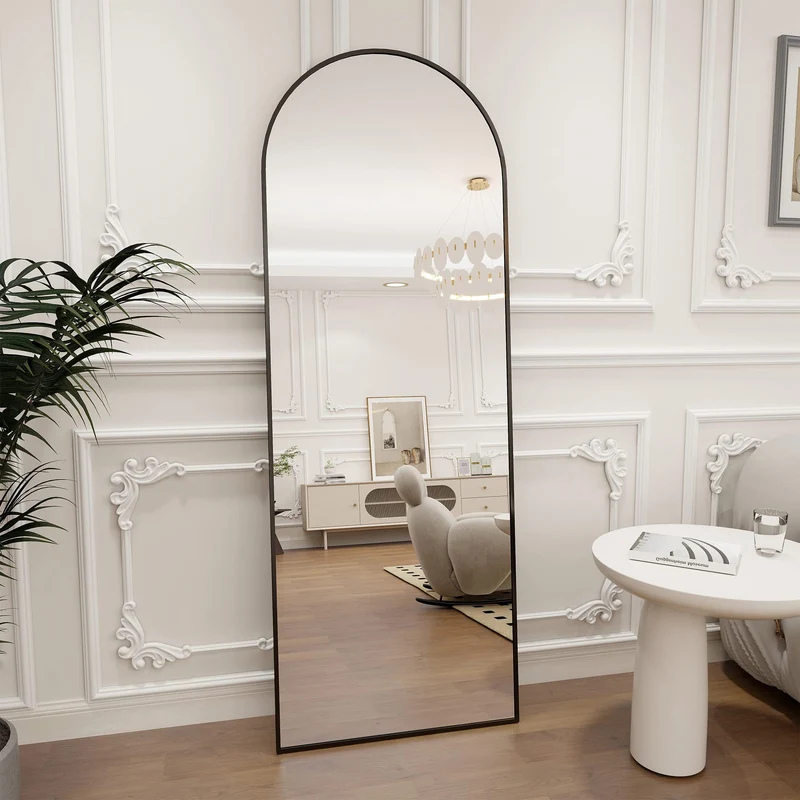 Koonmi Miroir Complet arqué, 45 x 147 cm, Grand Miroir sur Pied bombé, Pleine Longueur, monté au Mur, incliné, Miroir de Sol pour Le Salon, Noir.