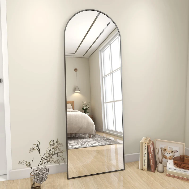 Koonmi Miroir Complet arqué, 45 x 147 cm, Grand Miroir sur Pied bombé, Pleine Longueur, monté au Mur, incliné, Miroir de Sol pour Le Salon, Noir.