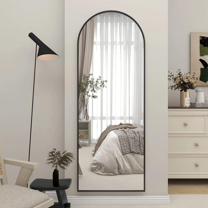 Koonmi Miroir Complet arqué, 45 x 147 cm, Grand Miroir sur Pied bombé, Pleine Longueur, monté au Mur, incliné, Miroir de Sol pour Le Salon, Noir.