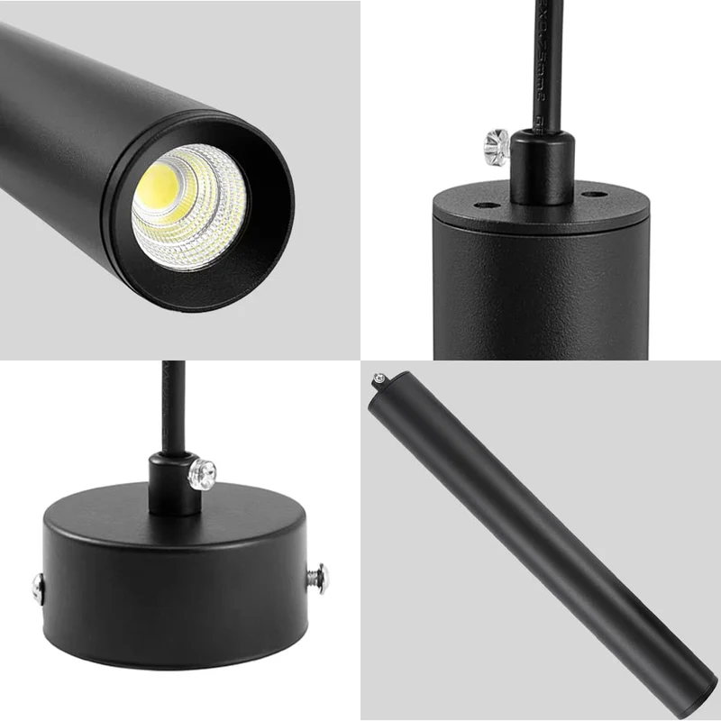 Vecys 1 Pièce Moderne Noir Lampe à Suspension Cylindre à LED COB Patch 3W Suspension Luminaire Cylindre φ4*30.5CM Pour Intérieur Cuisine Ile Salle à Manger Magasin Bar Comptoir