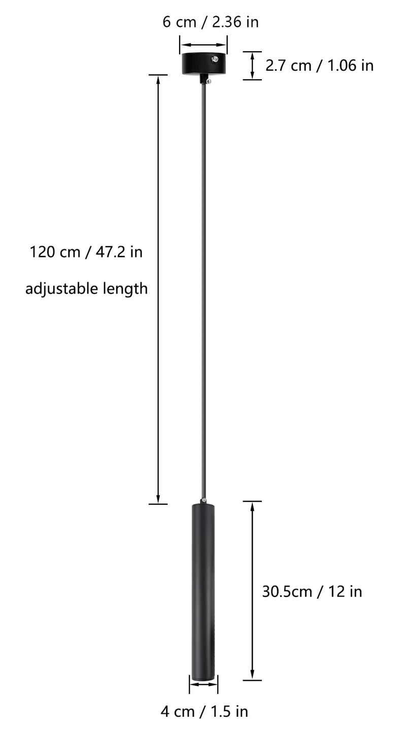 Vecys 1 Pièce Moderne Noir Lampe à Suspension Cylindre à LED COB Patch 3W Suspension Luminaire Cylindre φ4*30.5CM Pour Intérieur Cuisine Ile Salle à Manger Magasin Bar Comptoir