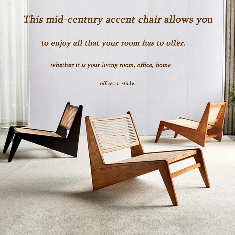 wanghaiyanBD Chaise d'appoint en rotin, design moderne du milieu du siècle, assise confortable pour chambres, balcons et terrasses, finition noyer