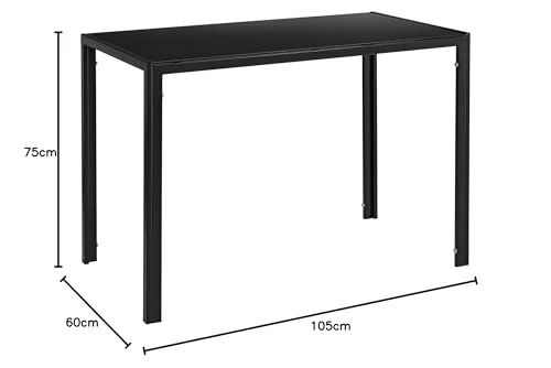 Table de Salle à Manger Design Meuble Minimaliste pour Cuisine Salon Plateau en Verre Pieds en Acier 105 x 60 x 75 cm Noir