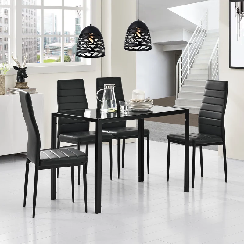Table de Salle à Manger Design Meuble Minimaliste pour Cuisine Salon Plateau en Verre Pieds en Acier 105 x 60 x 75 cm Noir