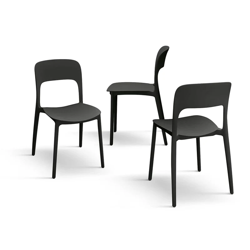 PAZZO DESIGN Chaise Luana, Ensemble de 4 chaises, Noir, polypropylène, Cuisine, Salle à Manger, Jardin, Empilables - id_1955