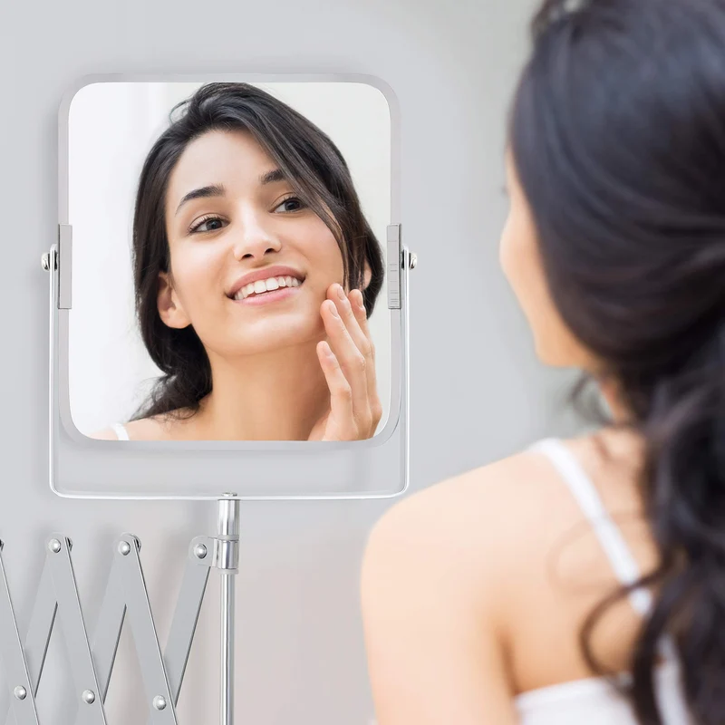 Belle VOIR miroir mural chromé pivotant 360° extensible x3 - 15,5 x 18,5 cm - Miroir de salle de bain rotatif double face acier inoxydable
