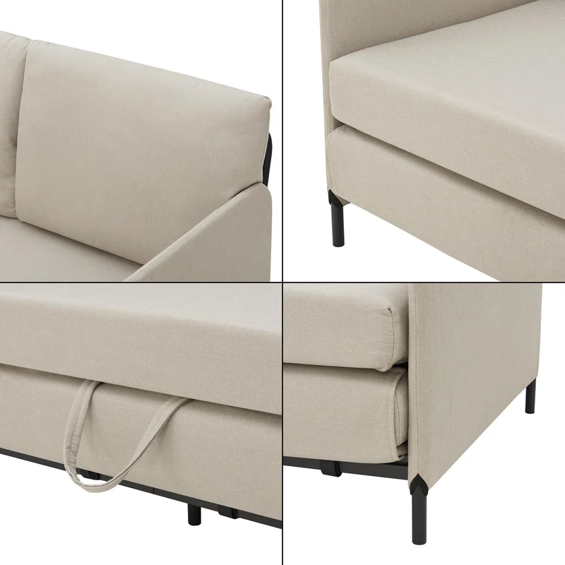 [en.casa] Canapé 2 Places Convertible Banquette Lit d'Appoint BZ Canapé-Lit Futon Divan pour Studio Salon Chambre d'Invité Acier Polyester 78 x 125 x 67 cm Beige