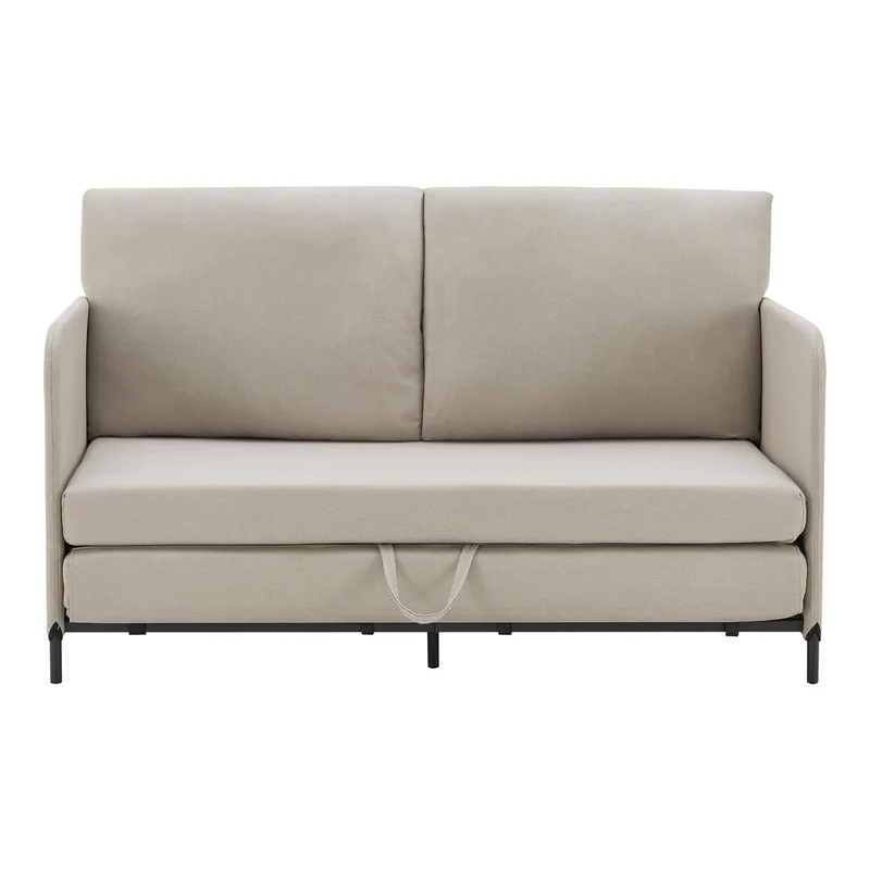 [en.casa] Canapé 2 Places Convertible Banquette Lit d'Appoint BZ Canapé-Lit Futon Divan pour Studio Salon Chambre d'Invité Acier Polyester 78 x 125 x 67 cm Beige