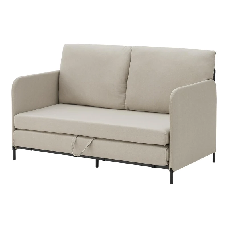 [en.casa] Canapé 2 Places Convertible Banquette Lit d'Appoint BZ Canapé-Lit Futon Divan pour Studio Salon Chambre d'Invité Acier Polyester 78 x 125 x 67 cm Beige