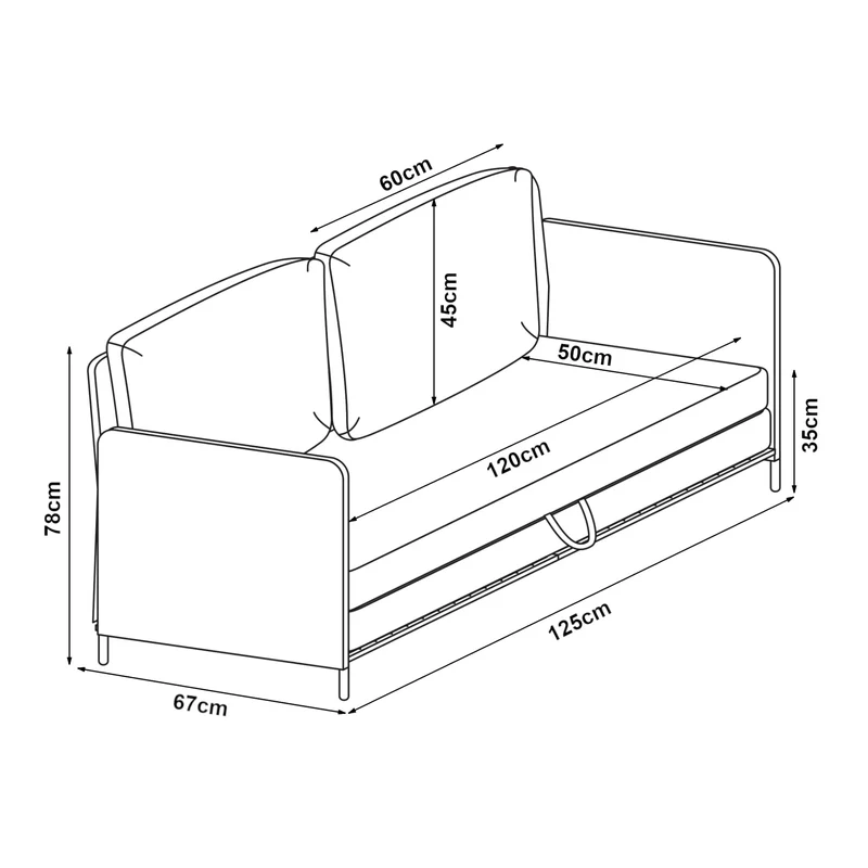 [en.casa] Canapé 2 Places Convertible Banquette Lit d'Appoint BZ Canapé-Lit Futon Divan pour Studio Salon Chambre d'Invité Acier Polyester 78 x 125 x 67 cm Beige