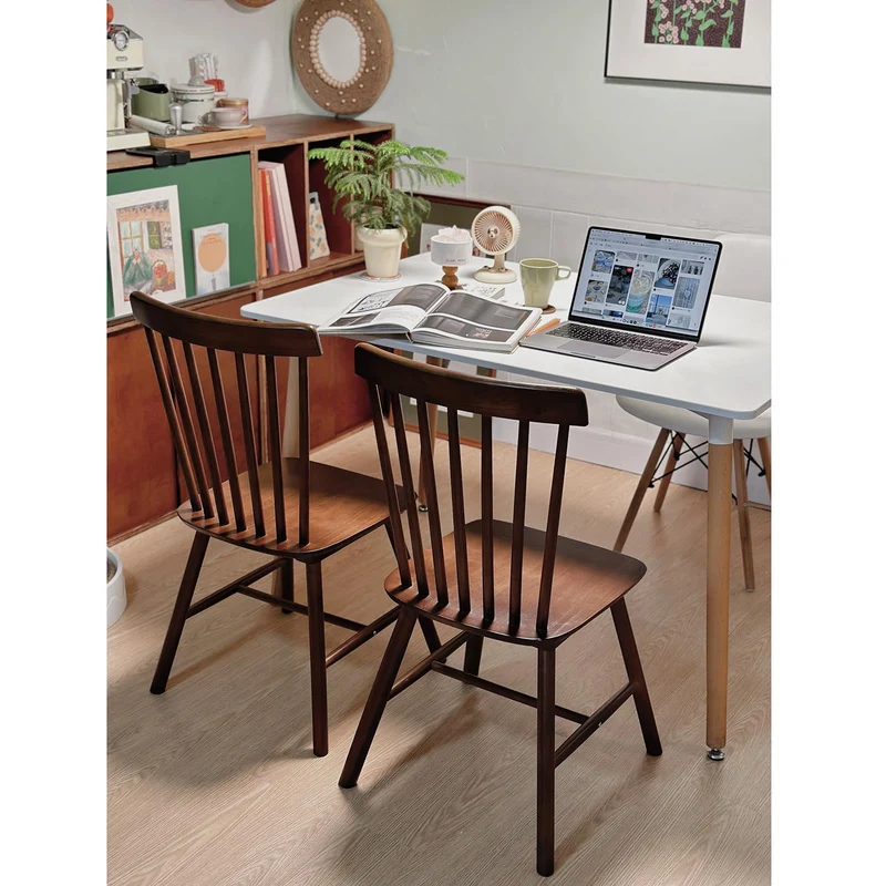 NCLOYN Chaises de Salle à Manger Windsor, Chaise de Cuisine en Bois Massif avec Dossier à Barreaux, Chaise de Ferme en Chêne pour Salle à Manger, Cuisine, Restaurant(4 Pack, Walnut)