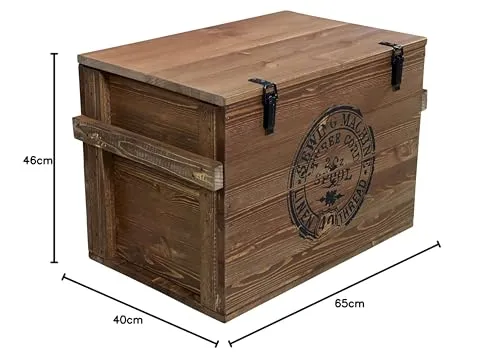 Uncle Joe's Caisse en Bois Coffre Table Basse Table d'appoint Vintage Style Shabby Chic Bois Massif Noyer