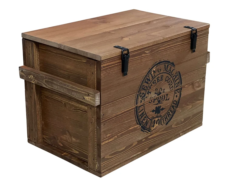 Uncle Joe's Caisse en Bois Coffre Table Basse Table d'appoint Vintage Style Shabby Chic Bois Massif Noyer