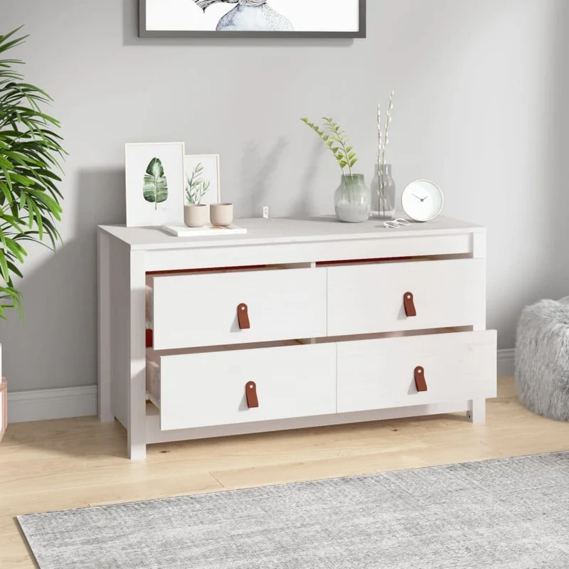 KTHLBRH Armoire d'appoint, blanche, 100 x 40 x 54 cm, en pin massif, buffet pour chambre à coucher, garde-robe, convient pour la cuisine, la chambre à coucher, la salle à manger, le salon ou le