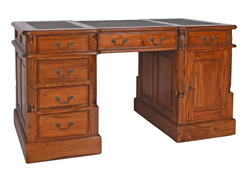 Palazzo Mar033 Bureau de chef de style colonial en acajou massif style ancien avec cuir synthétique 140 cm