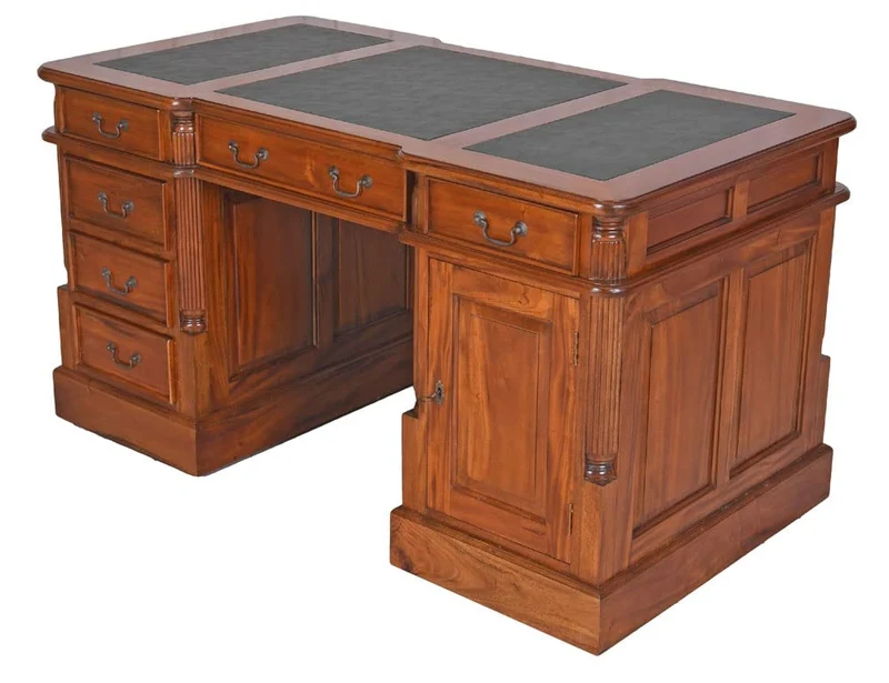 Palazzo Mar033 Bureau de chef de style colonial en acajou massif style ancien avec cuir synthétique 140 cm