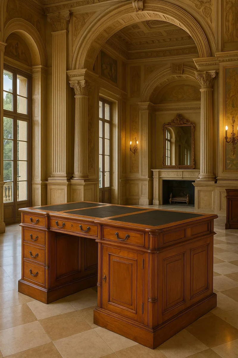 Palazzo Mar033 Bureau de chef de style colonial en acajou massif style ancien avec cuir synthétique 140 cm