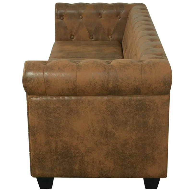 Homgoday Canapé Chesterfield 3 places en similicuir de luxe et doux pour salon, cadre en bois, facile à nettoyer, marron, 200,5 x 76 x 70 cm