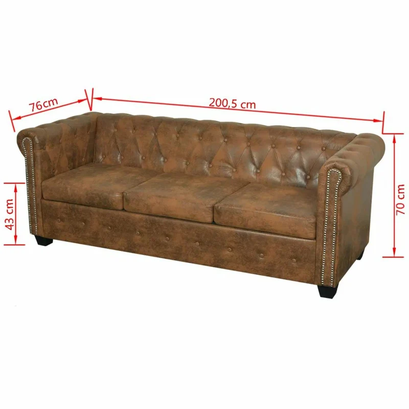 Homgoday Canapé Chesterfield 3 places en similicuir de luxe et doux pour salon, cadre en bois, facile à nettoyer, marron, 200,5 x 76 x 70 cm
