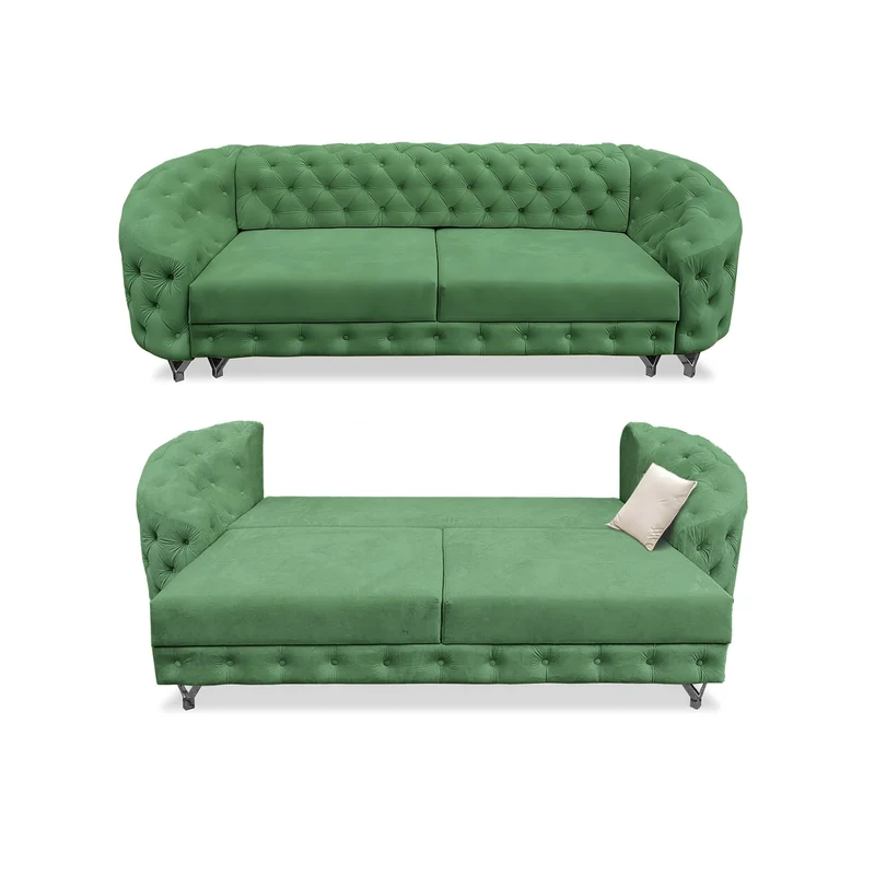 SILKMARKS® Chesterfield Canapé avec fonction couchage, canapé 3 places, confort premium, velours imperméable et résistant aux rayures, canapé avec espace de rangement supplémentaire, design élégant