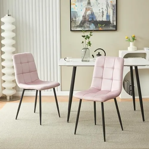 Ensemble de table à manger ronde en bois avec chaises de salle à manger en velours 4 pièces pour petite salle à manger pour la maison, la cuisine, le bureau, la réunion, le café, couleur ros