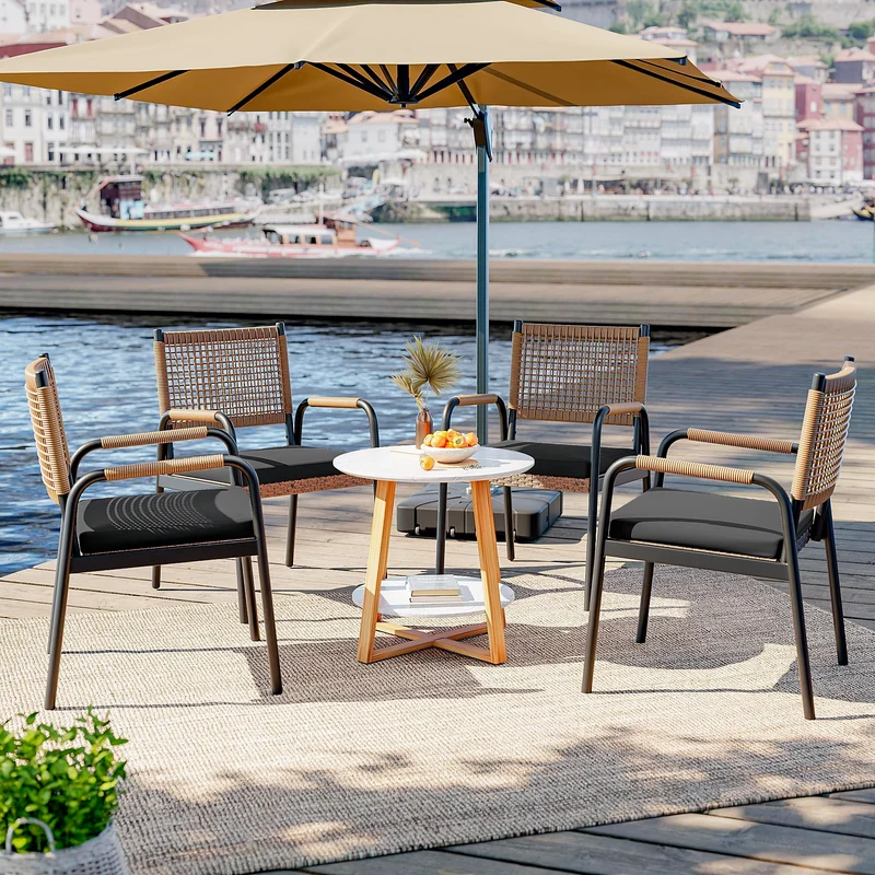 Zstar Chaise de Jardin, rotin tressé, Lot de 2, Coussins Inclus, Cadre métal, résistante aux intempéries, terrasse, Balcon, Piscine, Blanc, Confortable, mobilier extérieur, Noir