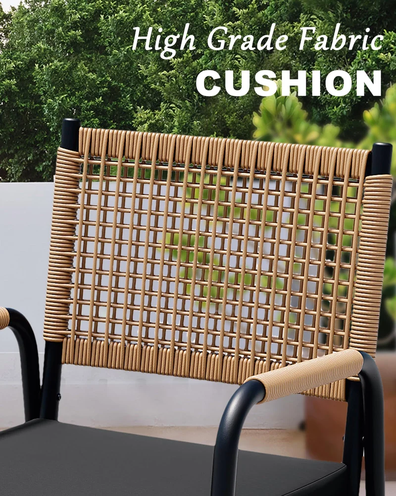 Zstar Chaise de Jardin, rotin tressé, Lot de 2, Coussins Inclus, Cadre métal, résistante aux intempéries, terrasse, Balcon, Piscine, Blanc, Confortable, mobilier extérieur, Noir
