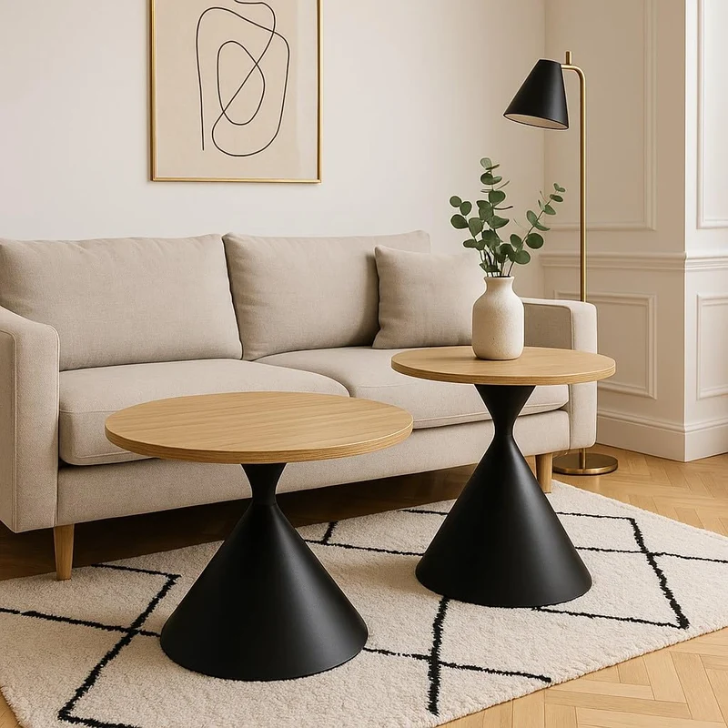 JAZYKA Table Basse Salon Ronde gigogne – Set de 2 – Design Moderne – Table d’appoint ou Bout de canapé – Modèle Aurea (Noir)