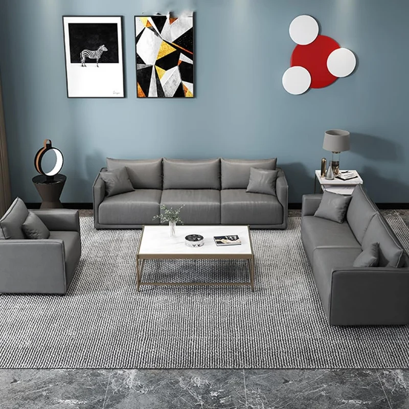 KIBONCY 3-Seater Modern Sofa, Soft Leather Upholstered Couch with Detachable Pillows, Low-Saturation Color with Integrated Armrests, Easy-to-Clean(E,200cm)