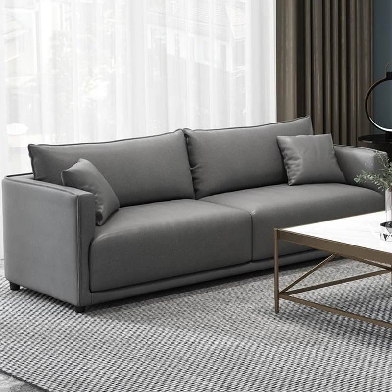KIBONCY 3-Seater Modern Sofa, Soft Leather Upholstered Couch with Detachable Pillows, Low-Saturation Color with Integrated Armrests, Easy-to-Clean(E,200cm)
